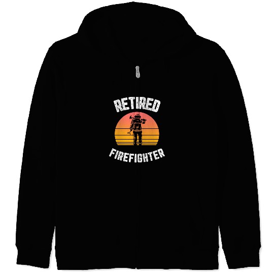 Retired Firefighter Vintage Sunset Silhouette Zip Hoodies
