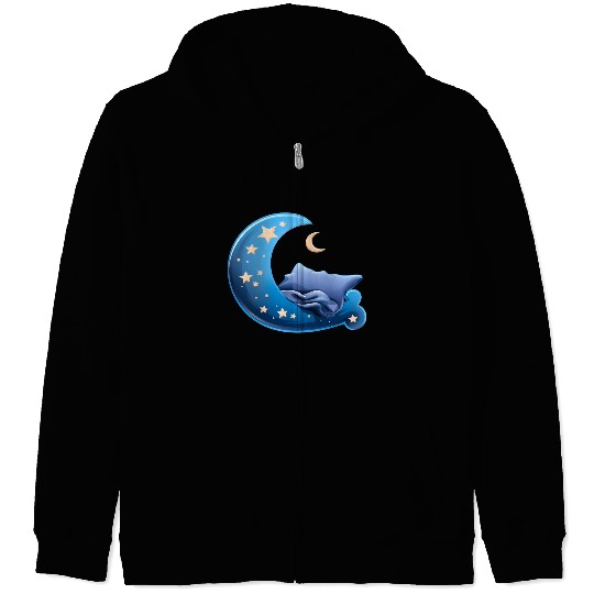 Cartoon Sleep Icon Moon and Bed for Sleep Zip Hoodies