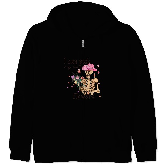 Funny Cowboy Skeleton with Flowers Zip Hoodies