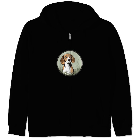 Gentle Beagle in a Serene Meadow Zip Hoodies