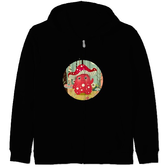 Funny mushroom monster in the colorful forest Zip Hoodies