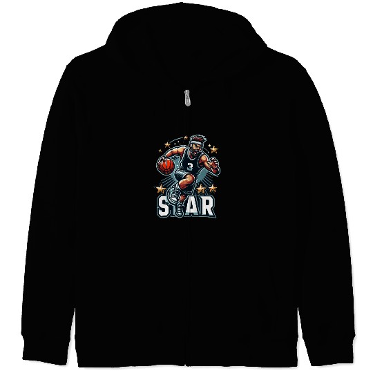 Basketball Star Dribbling Illustration Zip Hoodies