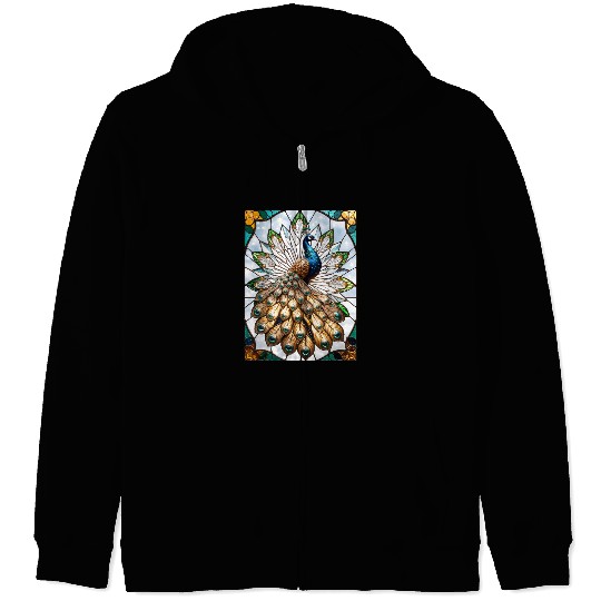 Stained Glass Peacock Zip Hoodies