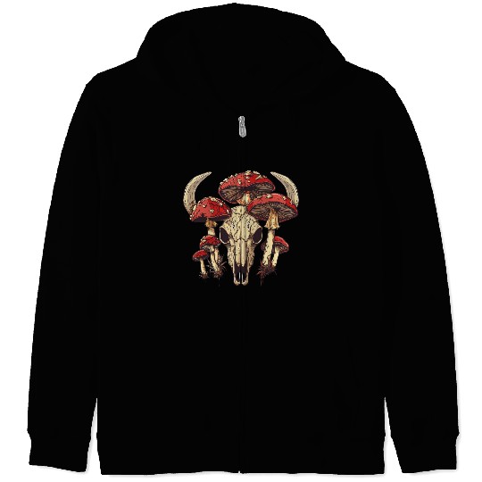 Skull Mushrooms Natural Motif Zip Hoodies