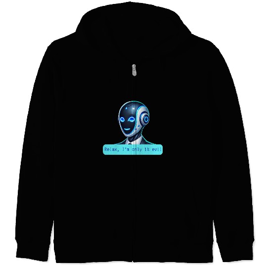 Relax I'm Only 1% Evil Funny AI Robot Design Zip Hoodies