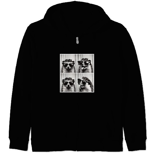 Photobooth Hedgehog with Sunglasses Zip Hoodies