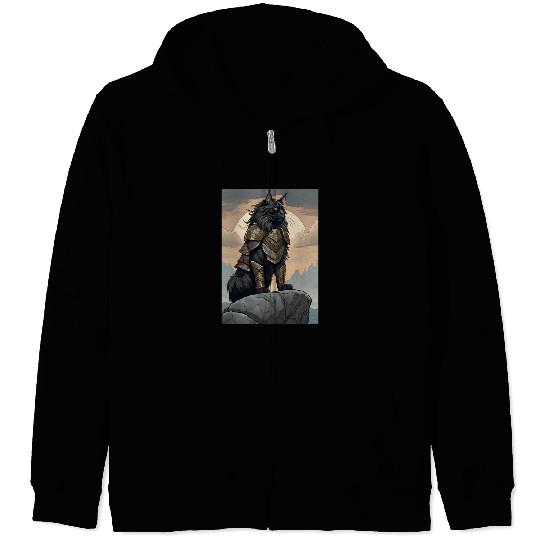 Cat painting red black cat Zip Hoodies