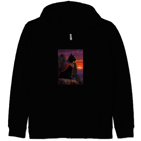 Cat painting red black cat Zip Hoodies
