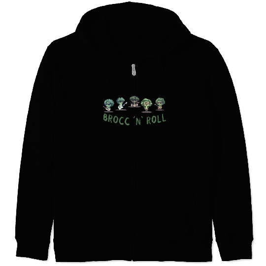Rock And Roll Broccoli Fun Guitar Rock Band Humor Zip Hoodies