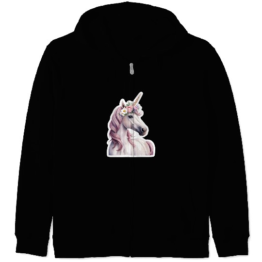 unicorn with flowers Zip Hoodies