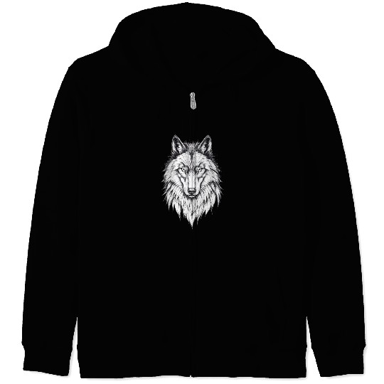 Wolf Face: Majestic and Wild Zip Hoodies