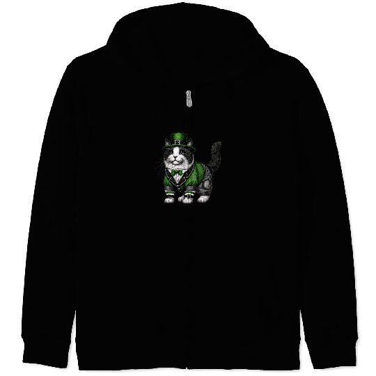 Lucky Cat in Green - St. Patrick’s Day Zip Hoodies