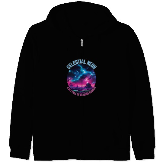Celestial Neon - A sky full of glowing secrets Zip Hoodies