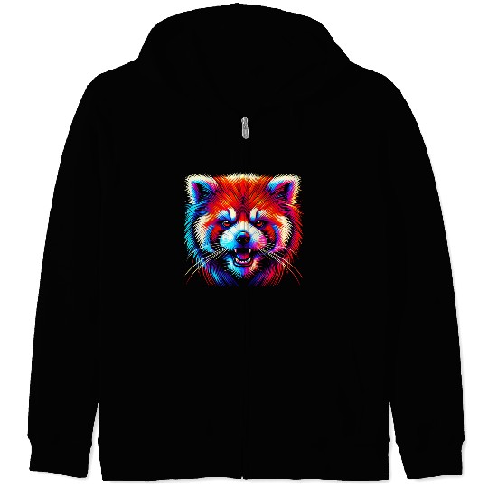 Colorful Red Panda Face – Bold Neon Pop Art Zip Hoodies