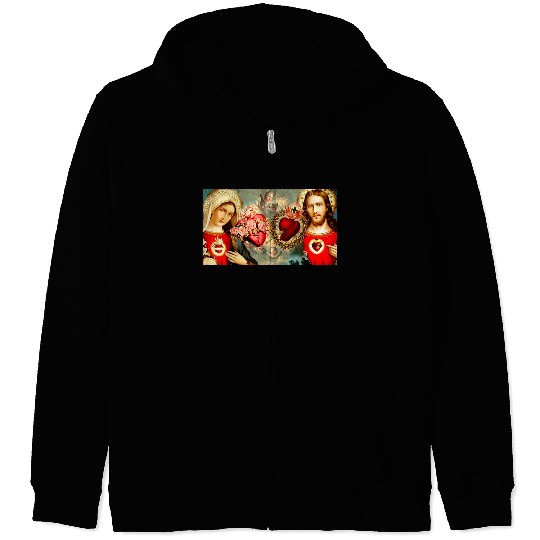 Sacred Heart and Immaculate Heart Jesus and Mary Zip Hoodies