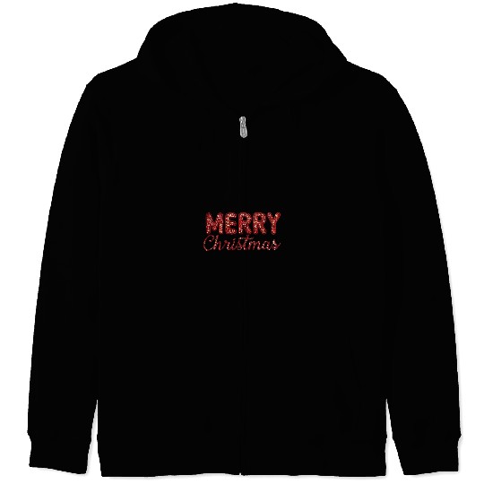 Merry Christmas Sequin Red Sparkle Design Xmas Zip Hoodies