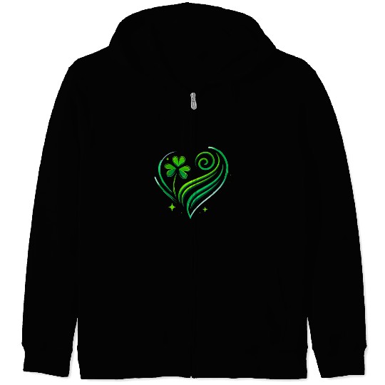 Shamrock Heart Love Zip Hoodies
