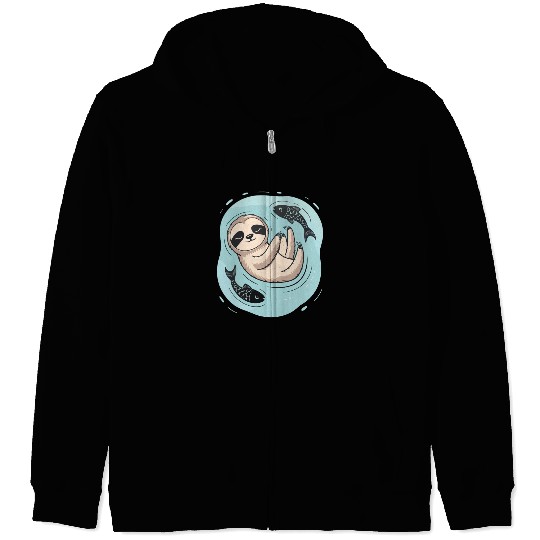 Pisces Zodiac Sloth Relaxing with Fish Dreams Zip Hoodies