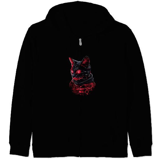 Cybernetic Black Cat Zip Hoodies