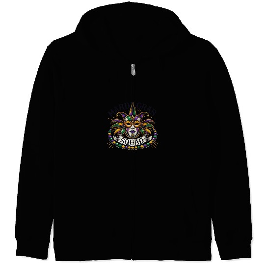 Mardi Gras Squad Mask Beads Festival Spirit Zip Hoodies