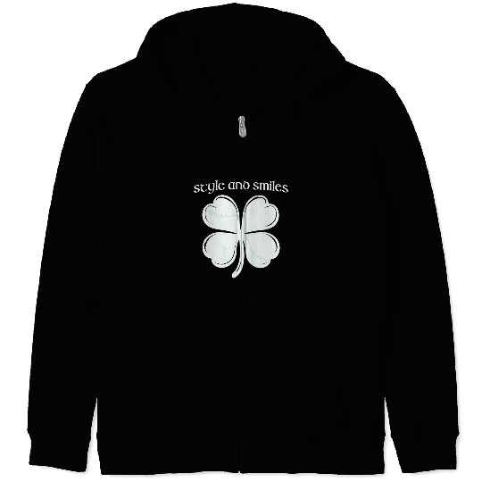 Style and Smiles Large Clover Graphic and Text Zip Hoodies