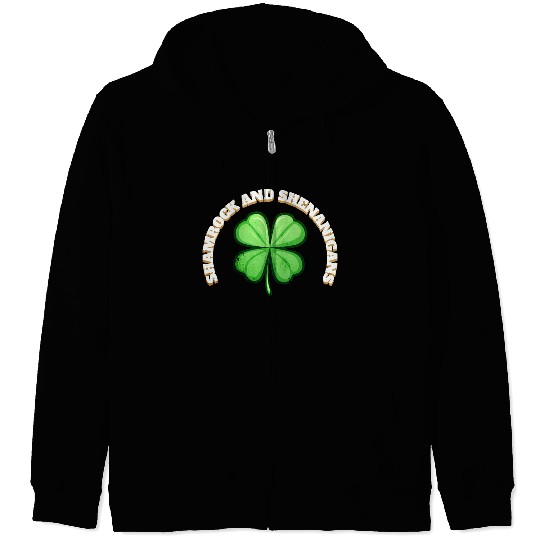 Shamrock and Sheninanigans 4-Leaf Clover Graphic Zip Hoodies