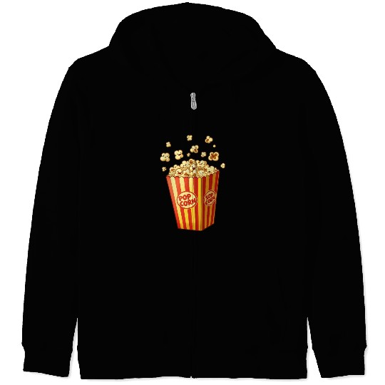 A popcorn box with little popcorn jumping out Zip Hoodies