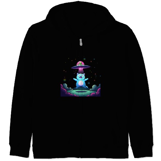Alien Cat Abduction Art Zip Hoodies