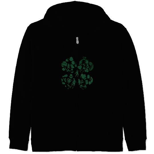Green 4-Leaf Clover Collage graphic Design Zip Hoodies