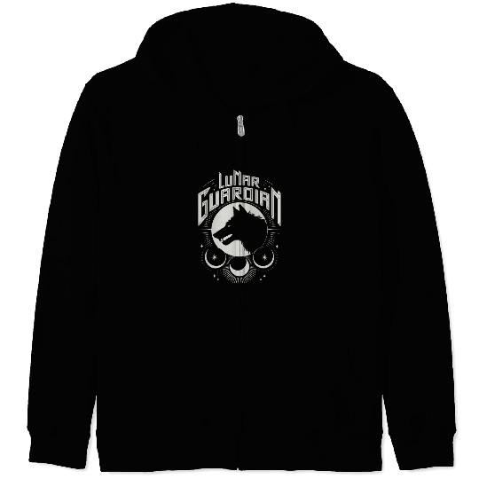 Lunar Guardian Celestial Wolf Moon Phases Zip Hoodies
