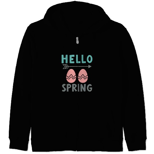 Hello Spring - Spring Design with Easter Eggs Zip Hoodies