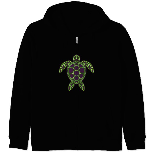 Green Neon Lava Sea Turtle Design Zip Hoodies