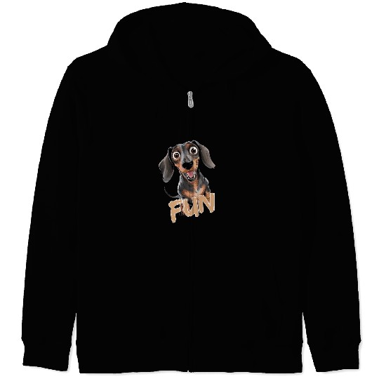 Cheerful Dachshund Fun Expression Zip Hoodies