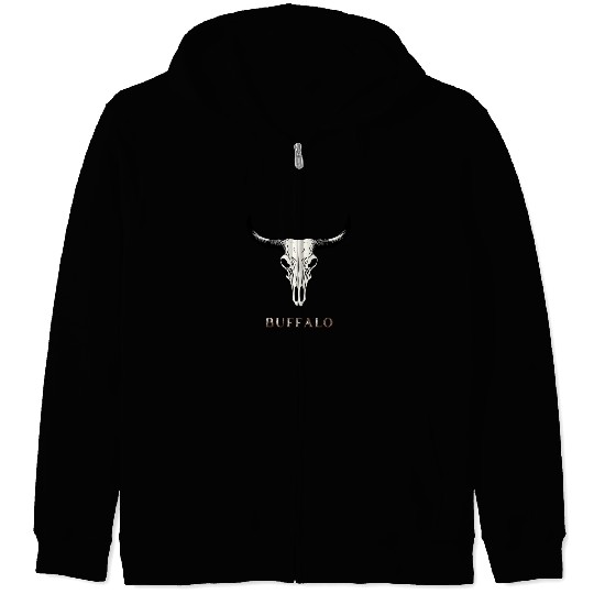 Buffalo Skull Art Zip Hoodies
