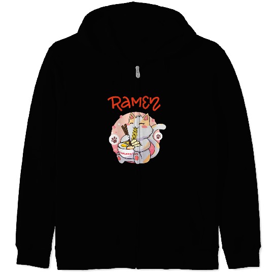 Cute Cat Ramen - Japanese Anime Kawaii Kitty Zip Hoodies