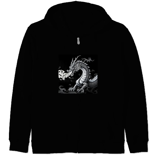 A classic dragon breathing fire Merch Zip Hoodies
