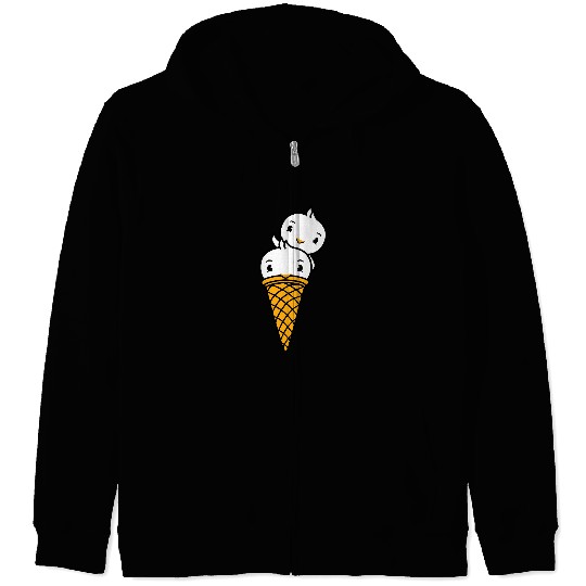 Two Birds Ice Cream Waffle Scoops Greeting Waving Zip Hoodies