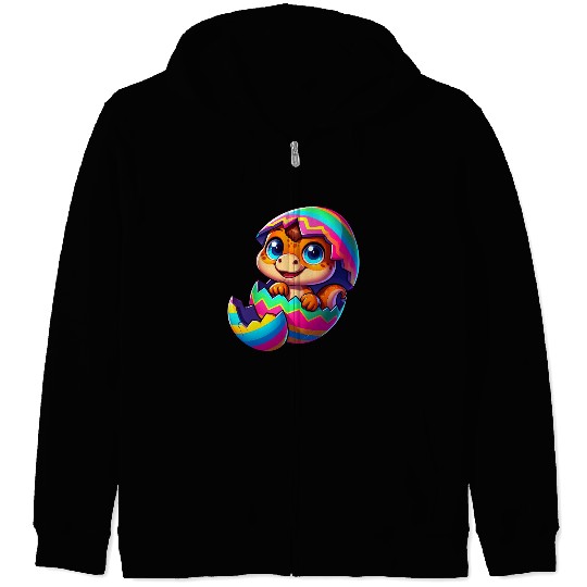 Cute Dino hatching from colorful Easter egg Zip Hoodies