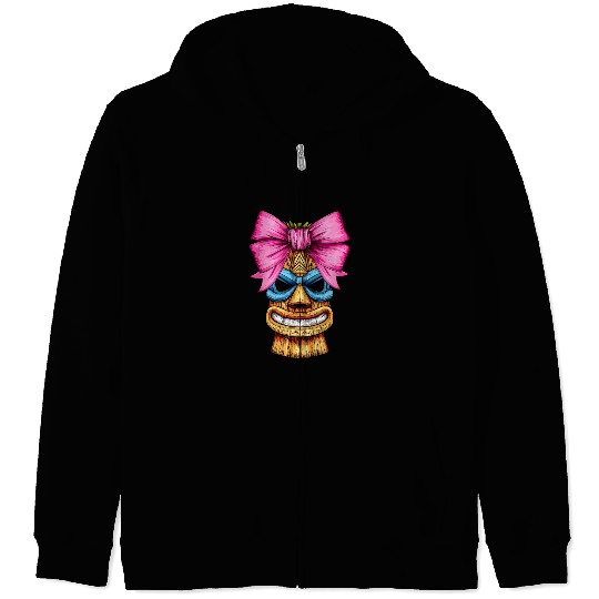 Coquette Bow Tiki Luau Hawaiian Hawaii Tiki Mask Zip Hoodies