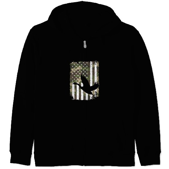 Goose Hunting Camo US Flag For Hunter Camouflage Zip Hoodies
