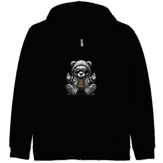 Hip Hop Teddy Bear Zip Hoodies