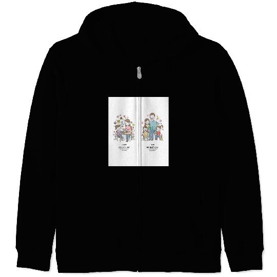 Mother's Day Family Illustration - Versatile Graph Zip Hoodies