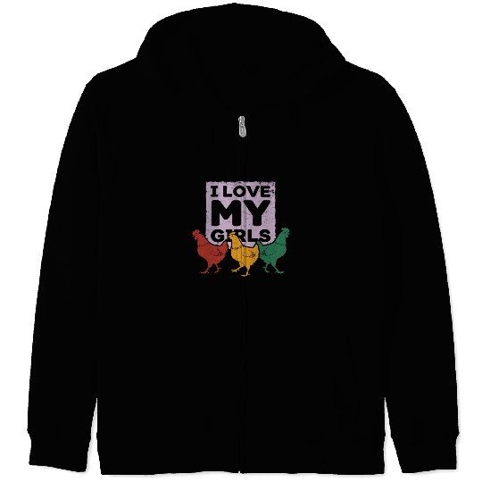 I Love MY Girls Rustic Chicken Farm Stencil Zip Hoodies
