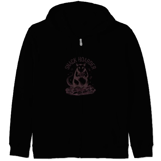 Snack Hoarder Opossum Fun Illustration Zip Hoodies