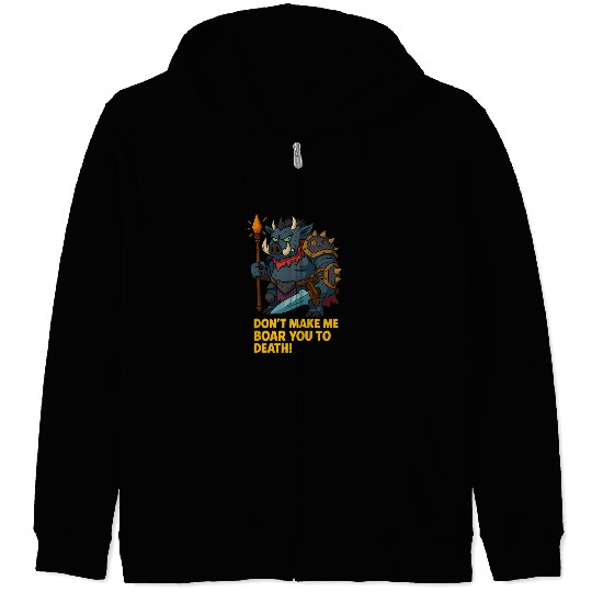 Boar Warrior Cartoon Zip Hoodies