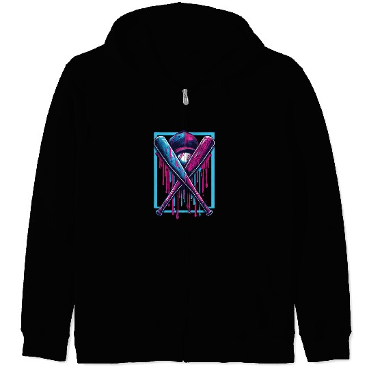 Baseball Home Plate Drip Boys Baseball Bat Zip Hoodies