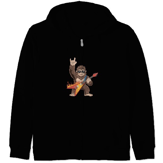 Bigfoot Playing Guitar Rock On Sasquatch Zip Hoodies