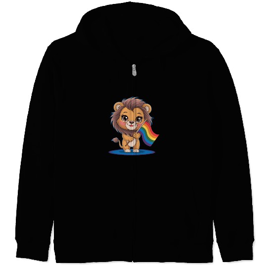 Cute Lion With Rainbow Flag Zip Hoodies