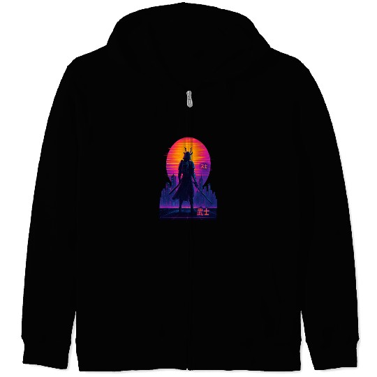 Neon Samurai - Cyberpunk Warrior Art Zip Hoodies