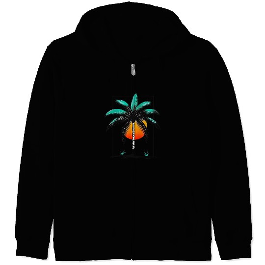 Grayscale Line Drawing Of A Central palm tree Zip Hoodies